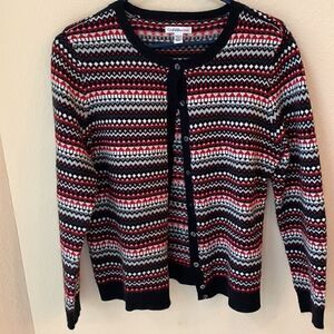 Fair isle cardigan sweater size medium petite red black‎